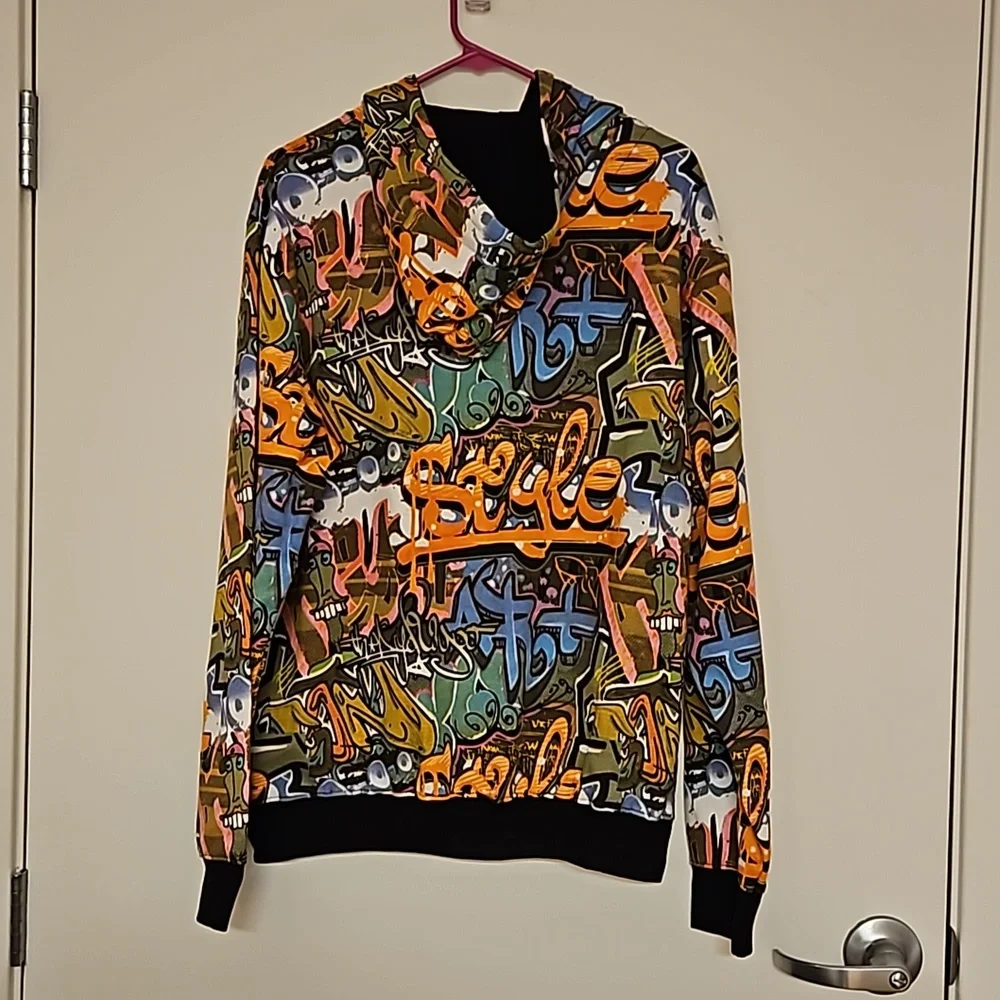 MASSIVE Y2K Abstract graffiti print hoodie kangaroo pocket NWT UNISEX vibrant - Picture 3 of 8